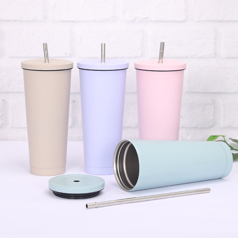 Creative coffee and water Cup with Stainless Steel Straw Cup Insulation Cup