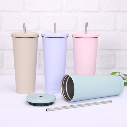Creative coffee and water Cup with Stainless Steel Straw Cup Insulation Cup