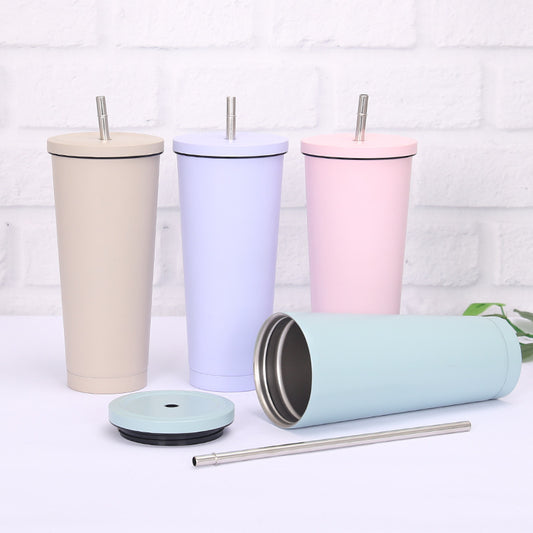 Creative coffee and water Cup with Stainless Steel Straw Cup Insulation Cup